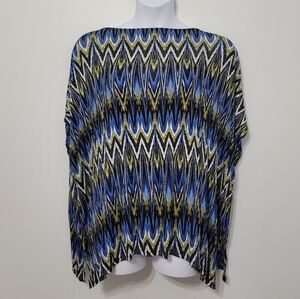J. Jill Wearever One Size Poncho‎ Top Tunic, Blue Green Artsy Travel Geometric